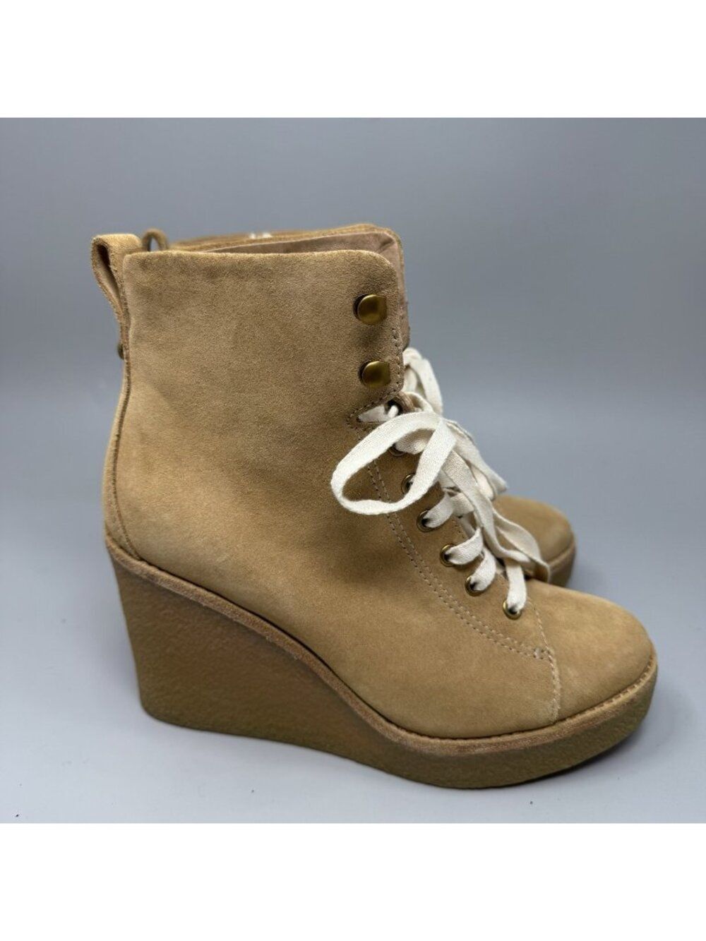 UGG Kiernan Womens 6.5 Sheep Skin Platform Wedge Ankle Lace-up Booties Tan